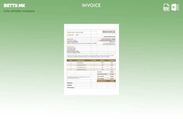 Шаблон за фактура за услуга за чистење тепих во модерен стил